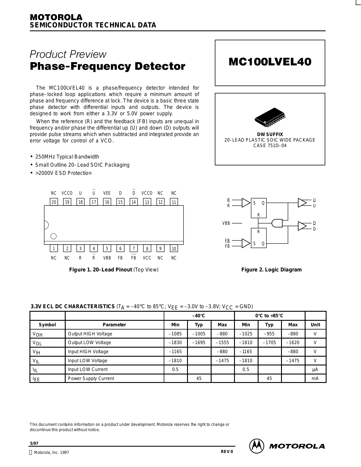 Motorola MC100LVEL40 Datasheet