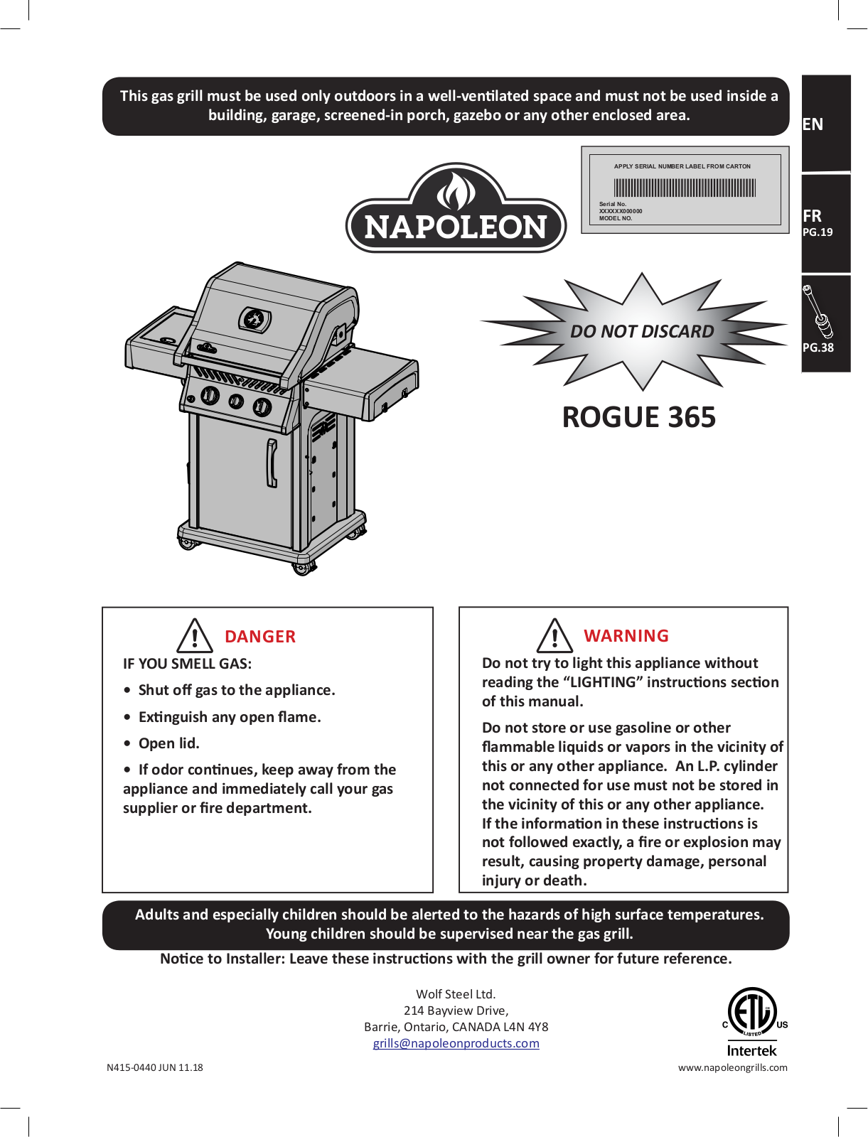 Napoleon R365PK, R365SIBPSS User Manual