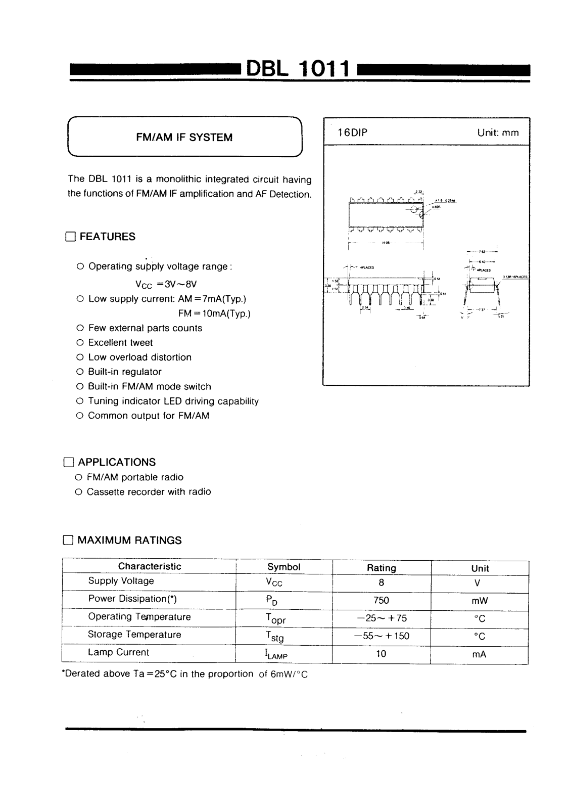 Daewoo Semiconductor DBL1011 Datasheet