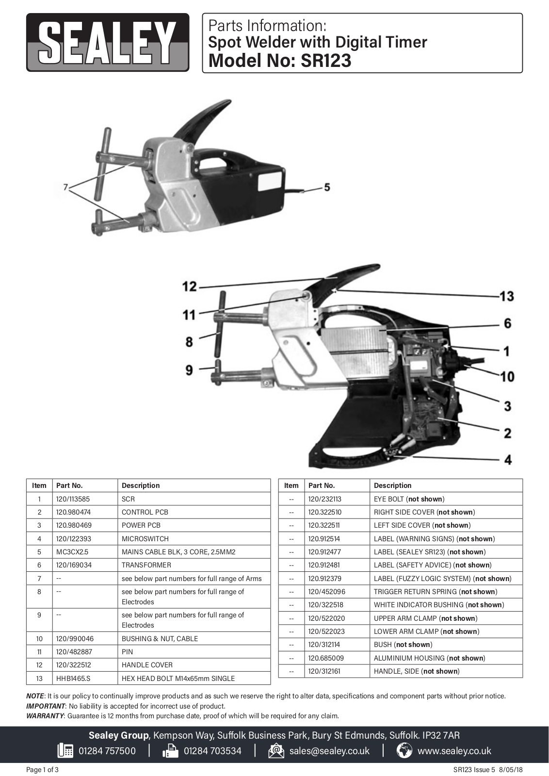 Sealey SR123 Parts Listing - ManualMachine.com