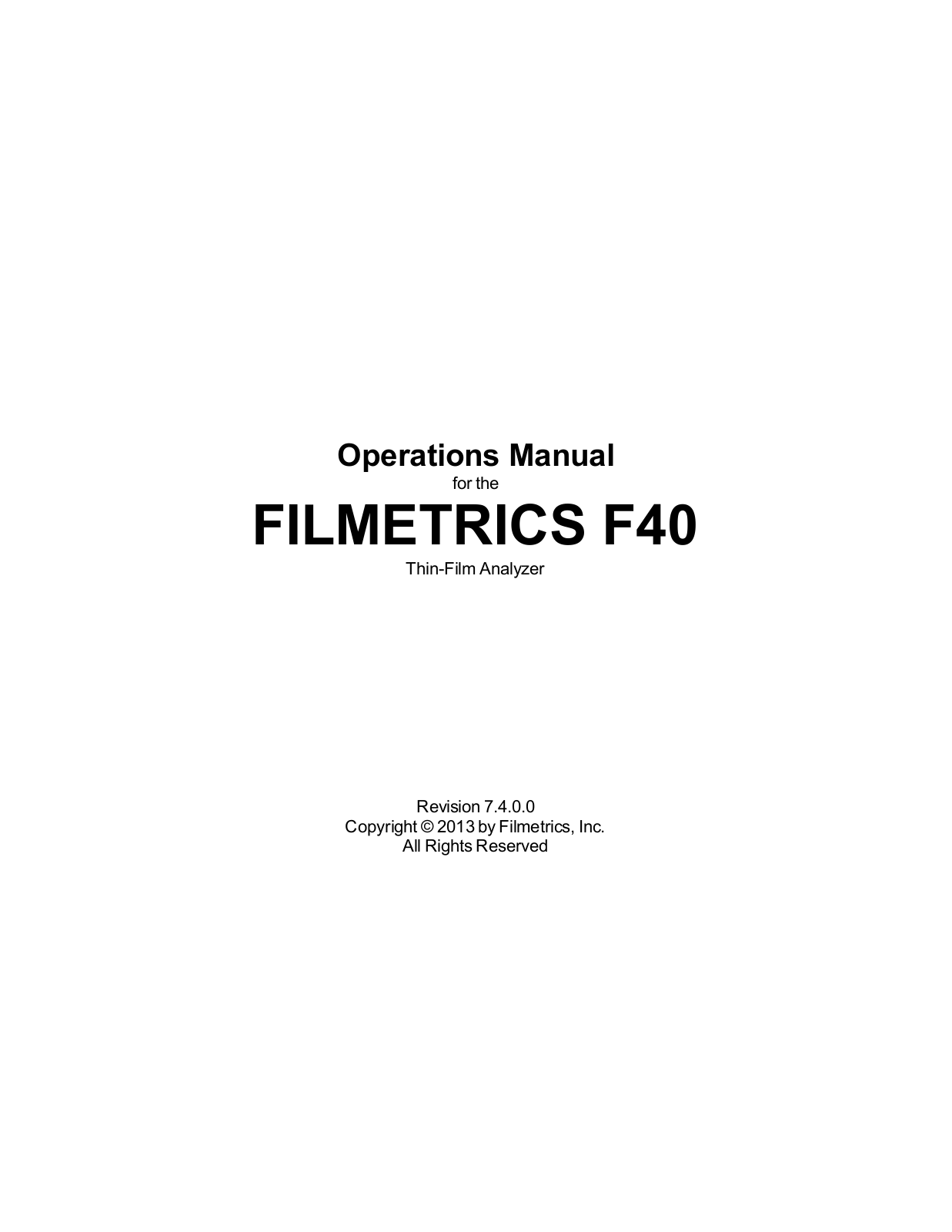Filmetrics F40 User manual