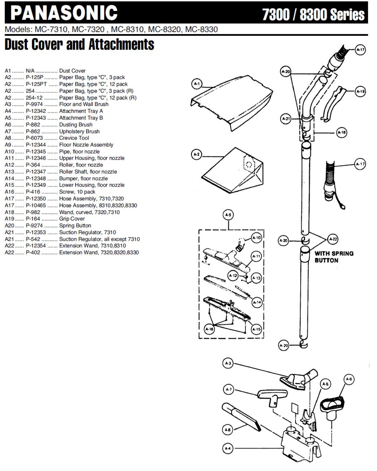 Panasonic Mc-7310, Mc-7320, Mc-8320, Mc-8310, Mc-8330 Parts List