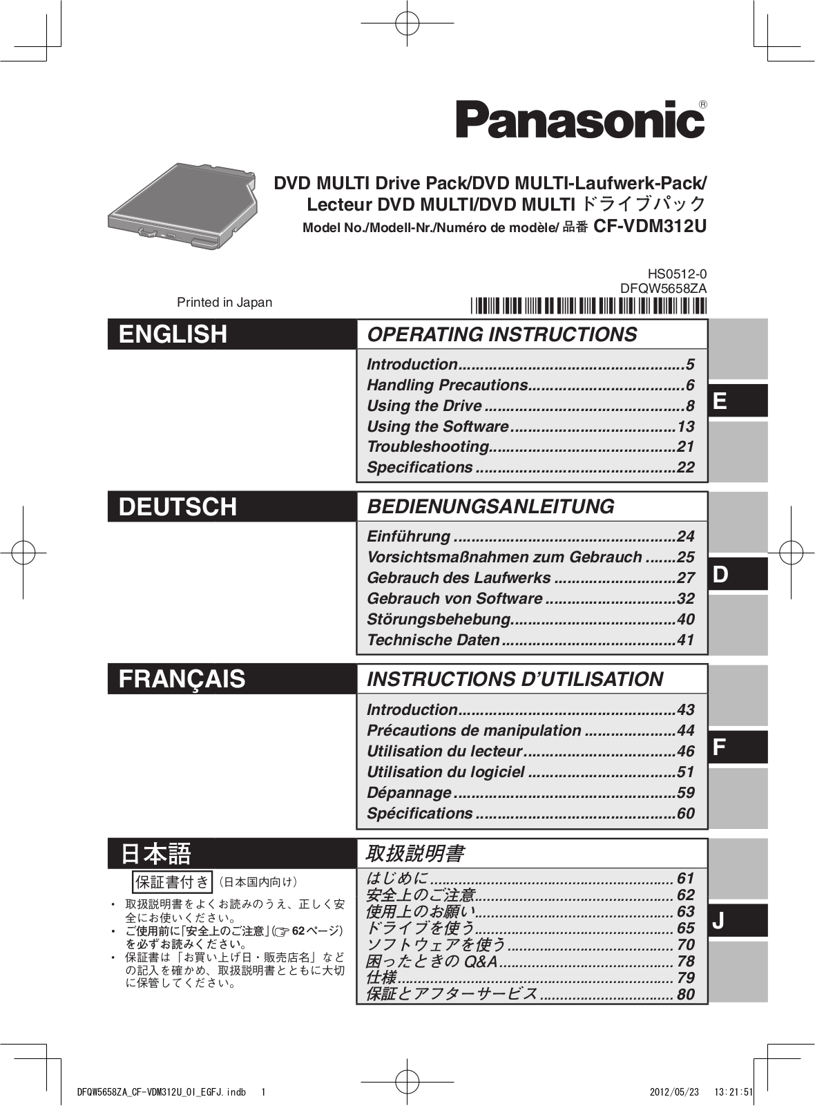 Panasonic CF-VDM312U Operating Instructions Manual