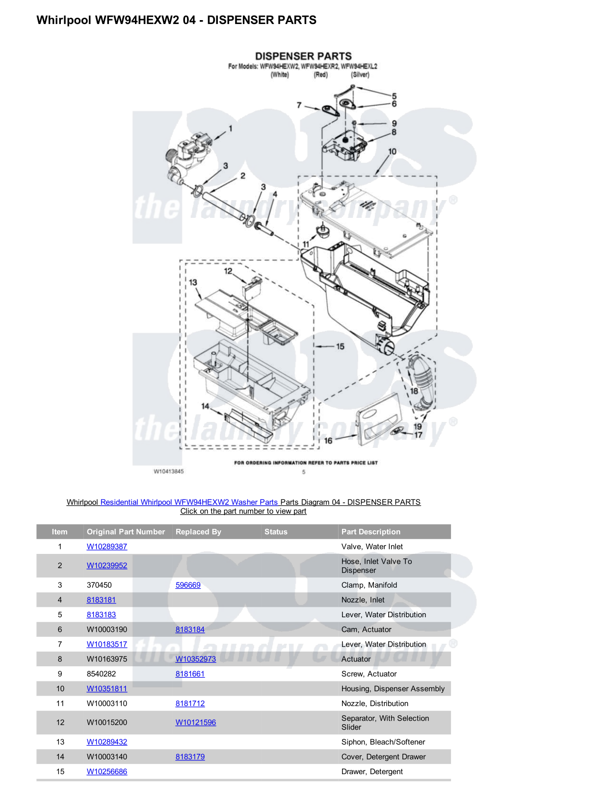 Whirlpool WFW94HEXW2 Parts Diagram