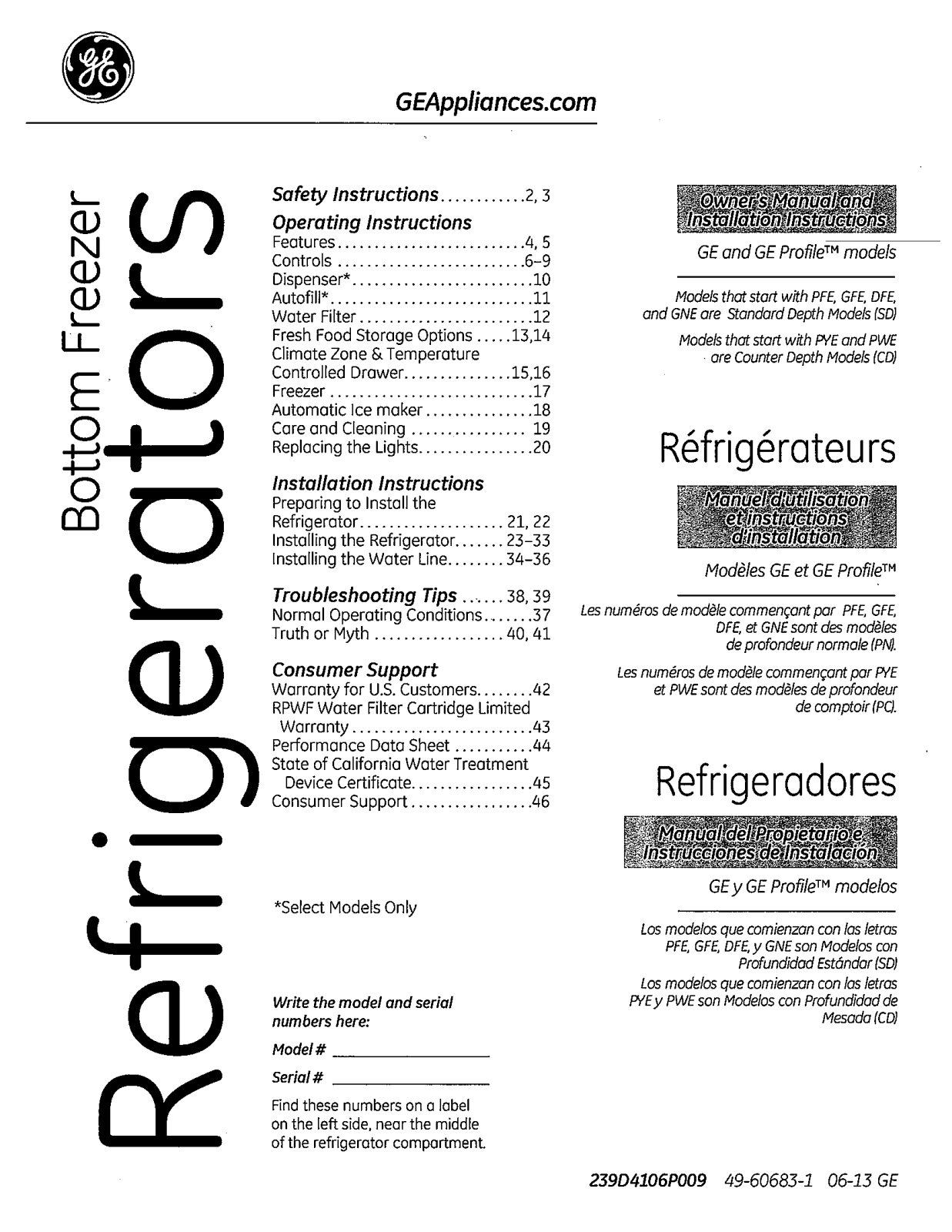 GE GFE27GMDES, GFE29HMEES, PYE23KSDSS, PYE23PSDSS, PWE23KGDBB Use & Care Guide