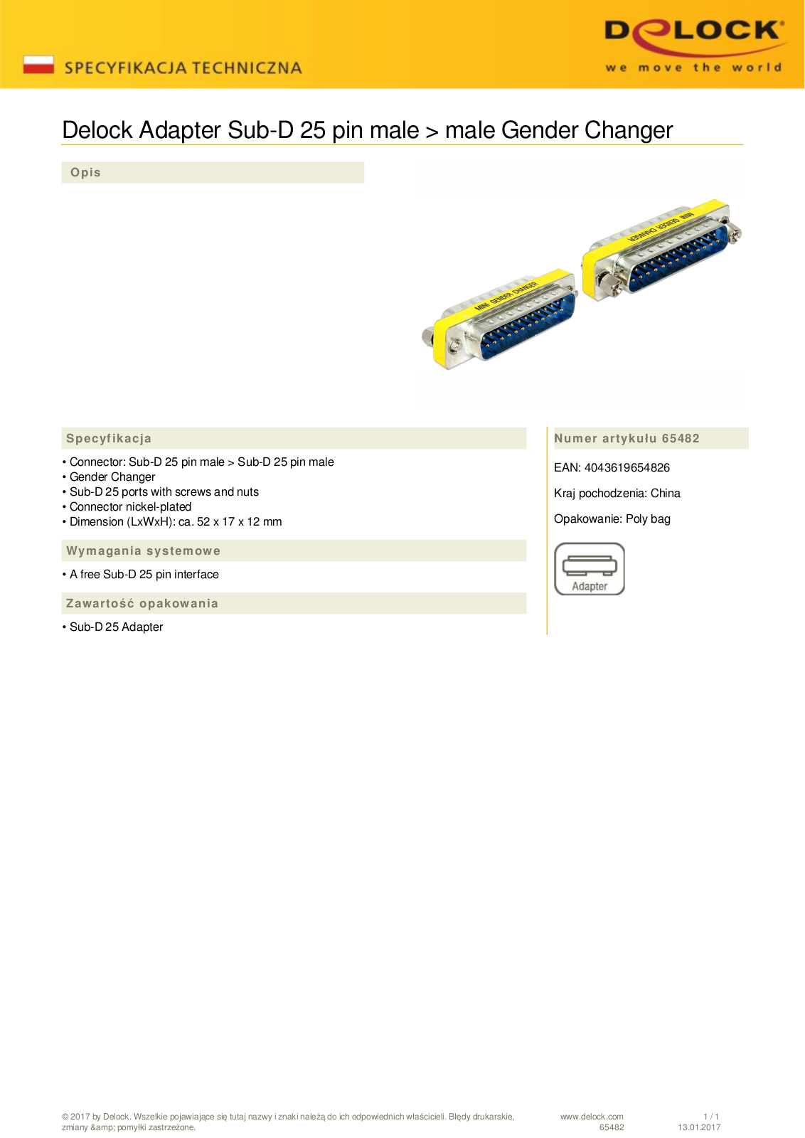 DeLOCK Sub-D 25-Pin adapter, plug User Manual