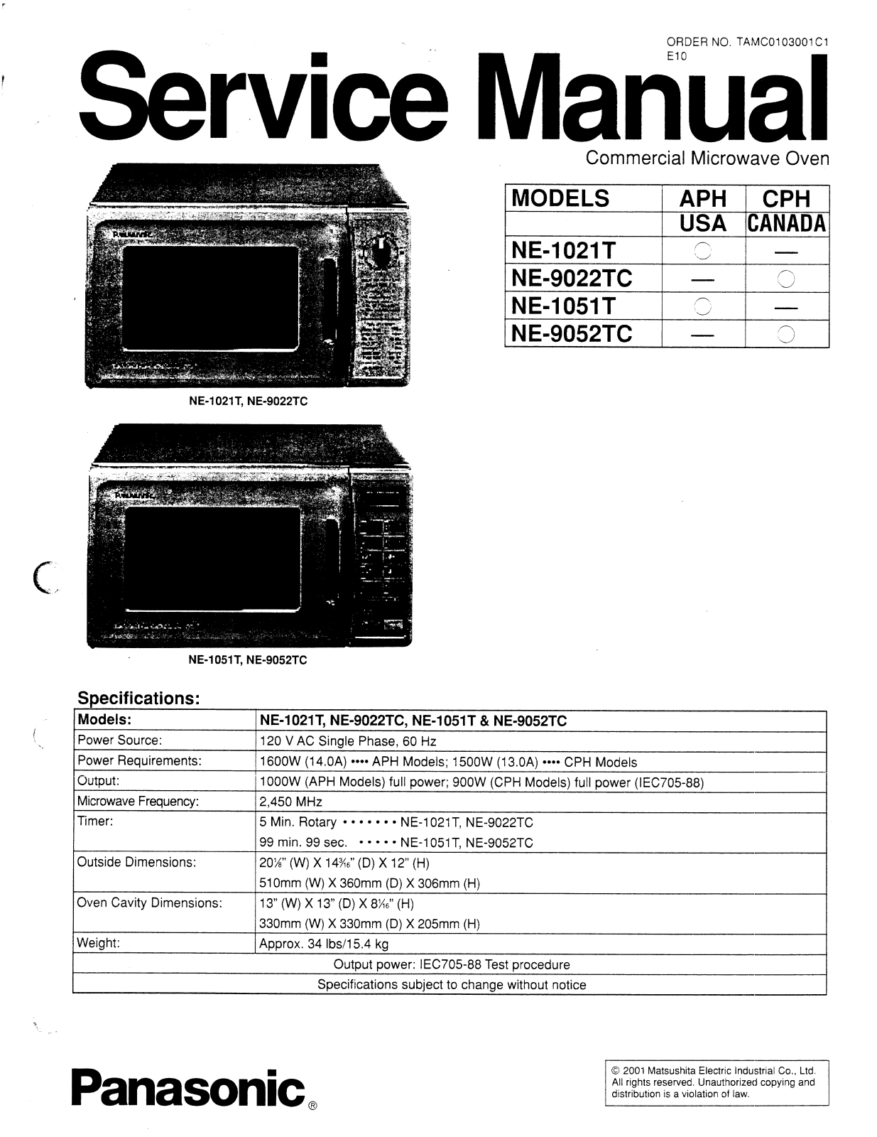 Panasonic ne-1021t service manual