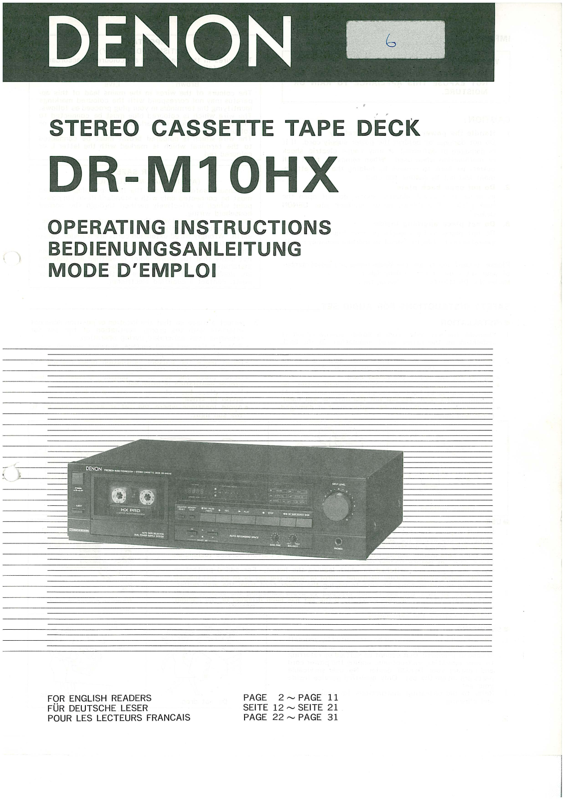 Denon DR-M10HX Owner's Manual