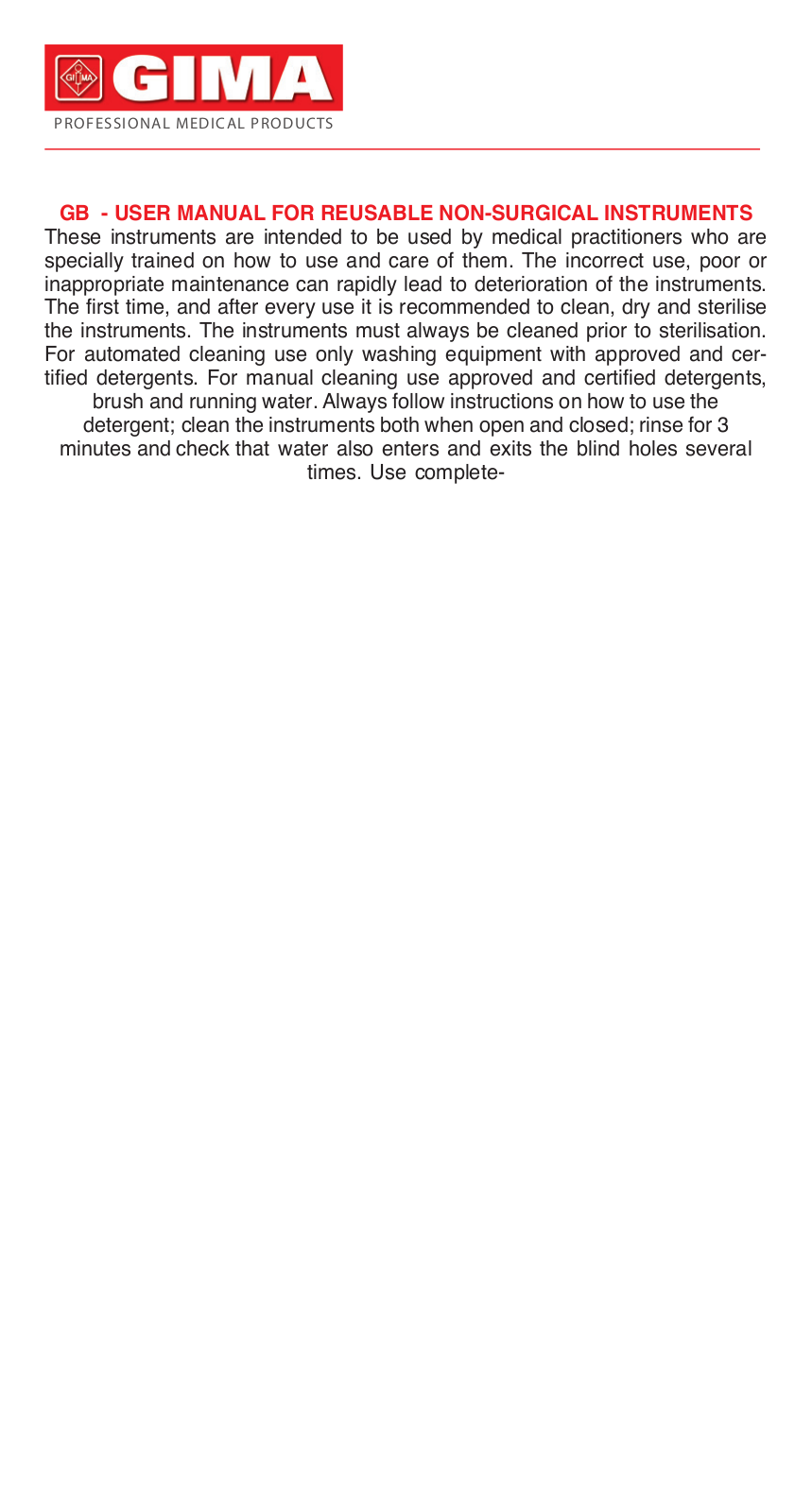Gima WILAND MODELLING CARVER, MAYO S.S. TONGUE DEPRESSOR User guide