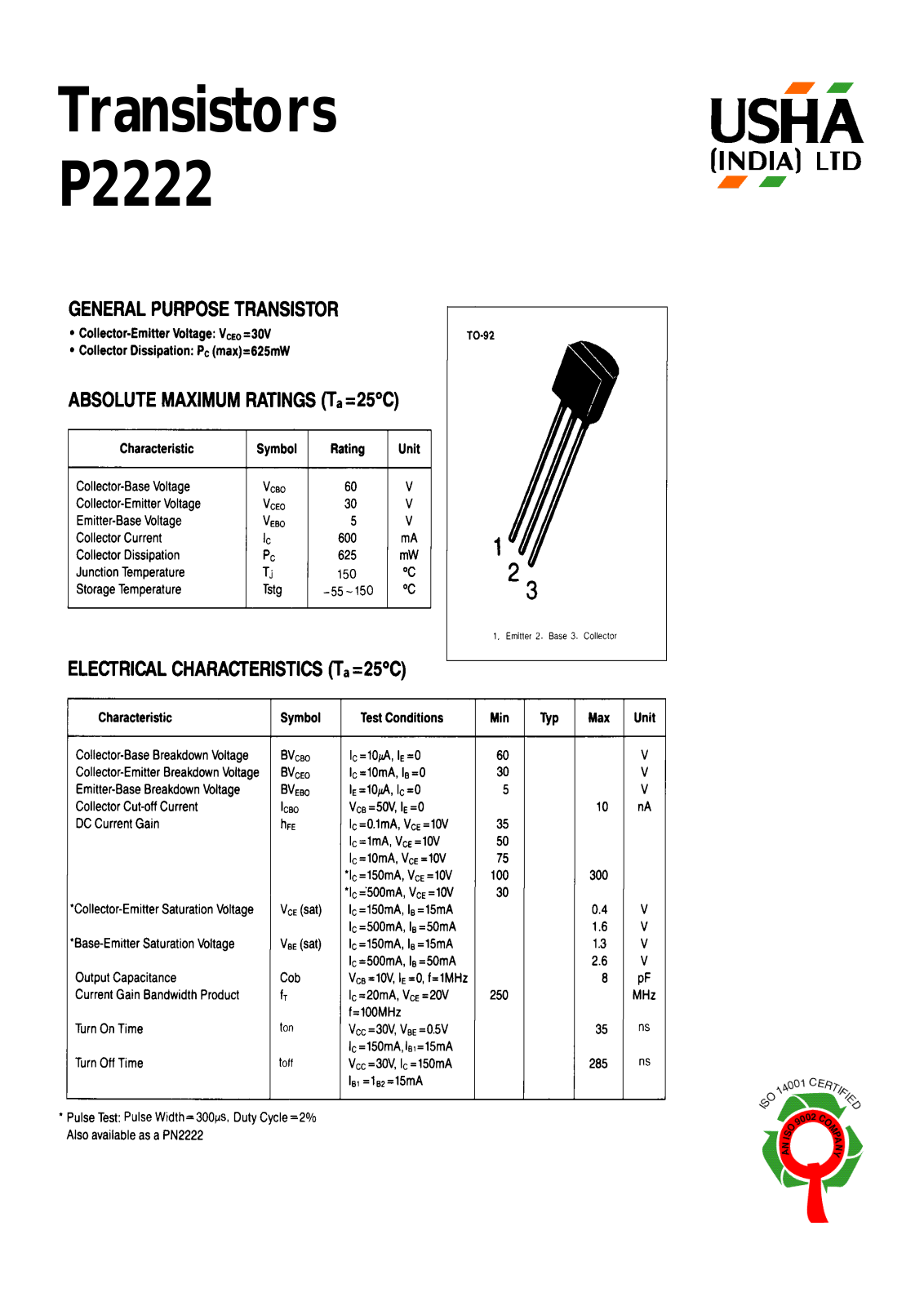 USHA P2222 Datasheet