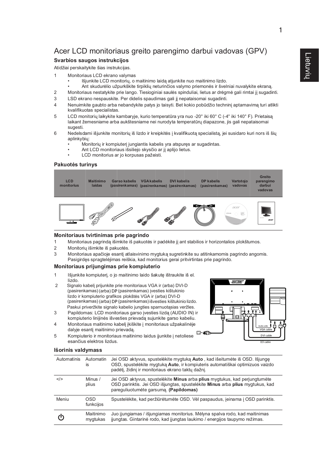 Acer V223PWL User Manual