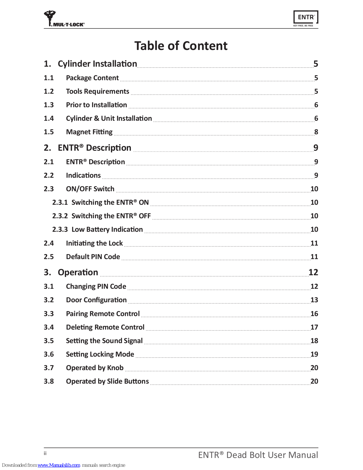 ENTR Dead Bolt User Manual - ManualMachine.com