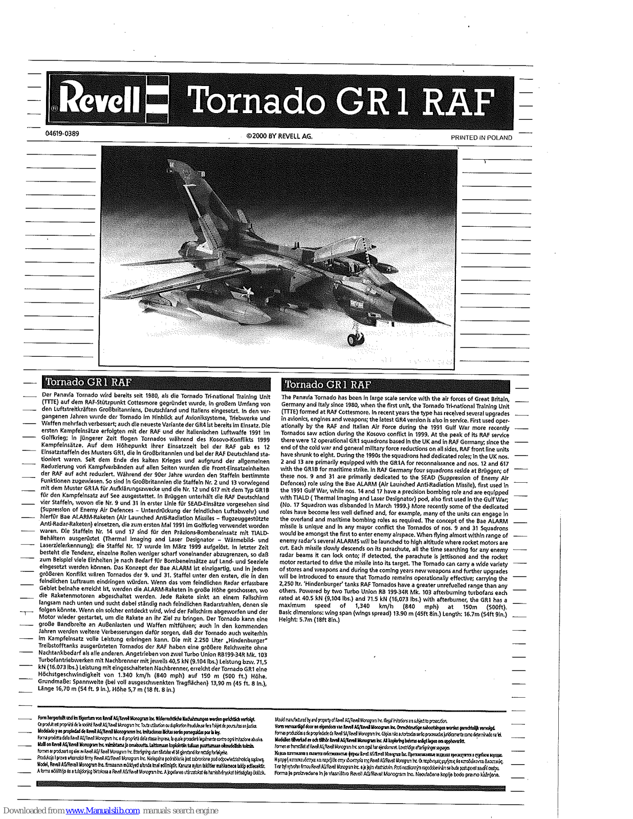 REVELL Tornado GR1 RAF Assembly Manual