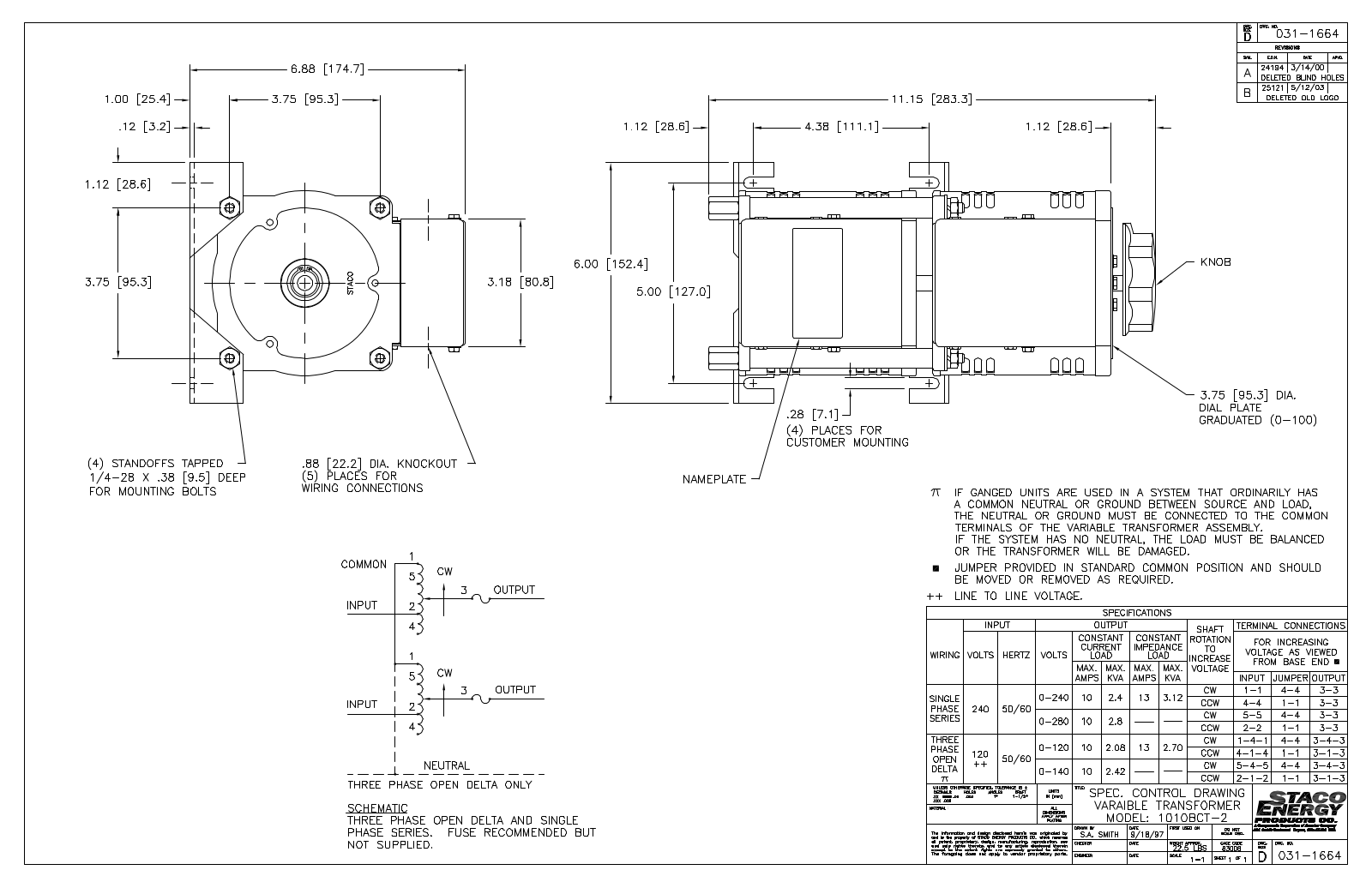 Staco Energy 1010BCT-2 Dimensional Sheet