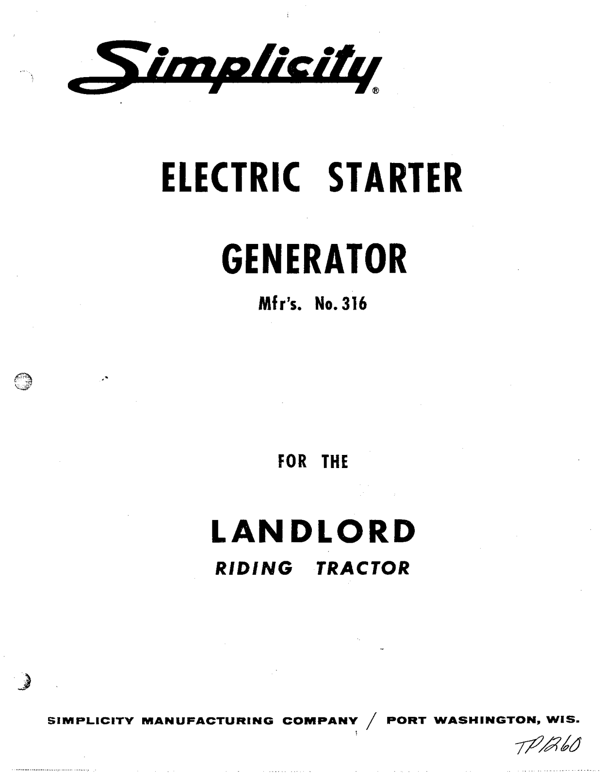 Simplicity LANDLORD 316 User Manual