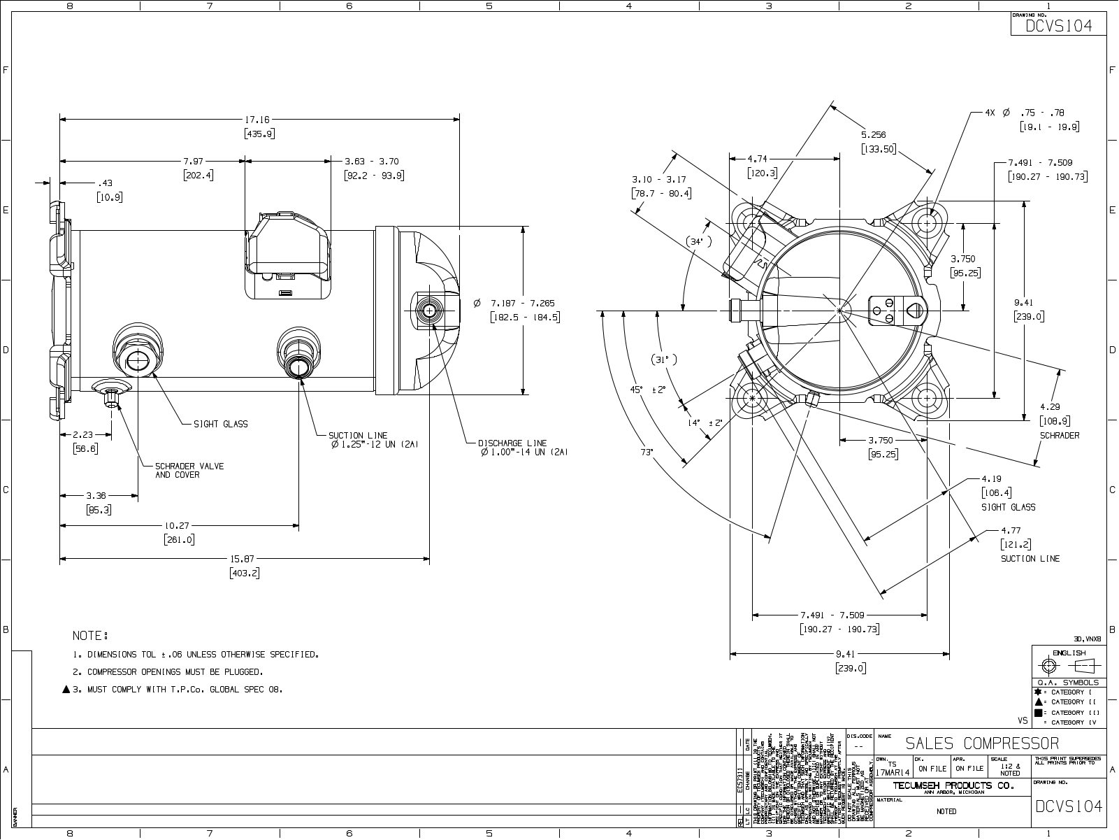 Tecumseh VSC9530ZFZ, VSC9530ZNA, VSC9530ZXG, VSC9530ZXH, VSC9530ZXT Drawing Data