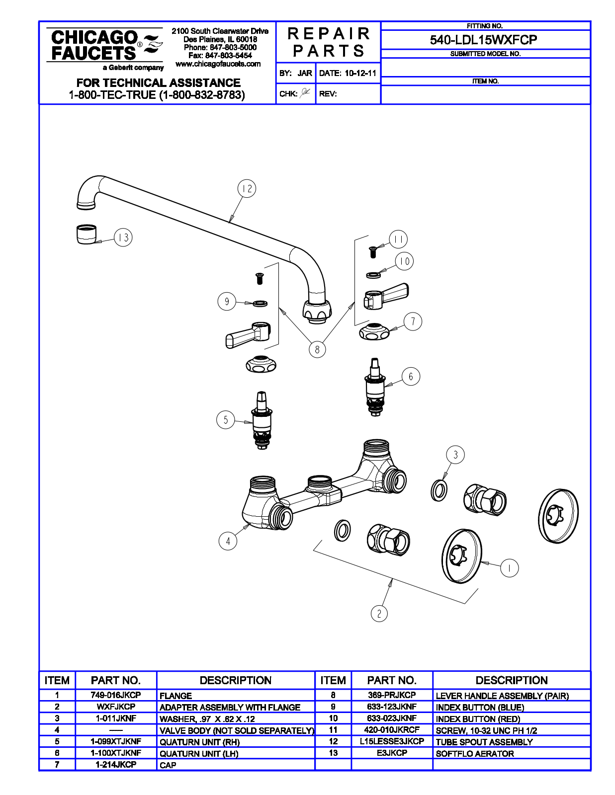 Chicago Faucet 540-LDL15WXF Parts List