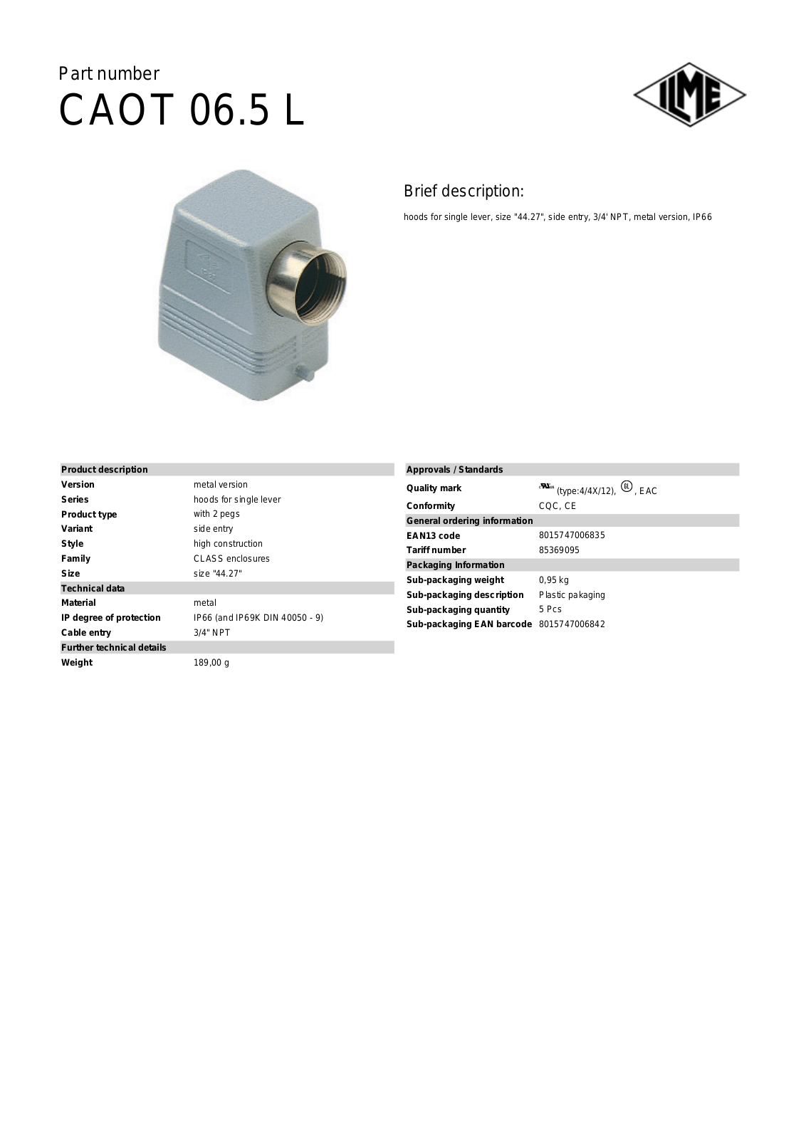 ILME CAOT-06.5L Data Sheet