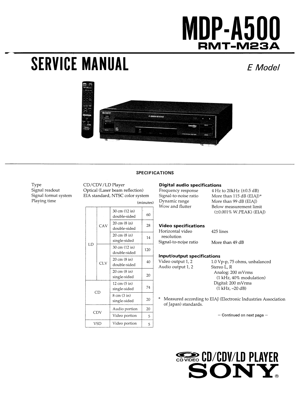 Sony MDPA-500 Service manual