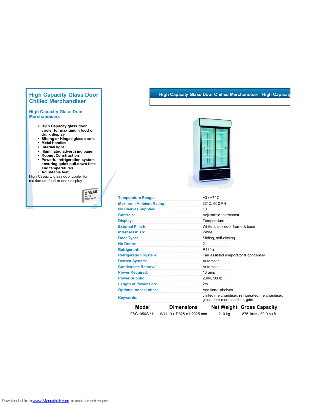 Tefcold FSC1950H, FSC1950S, FSC1950H/S Datasheet