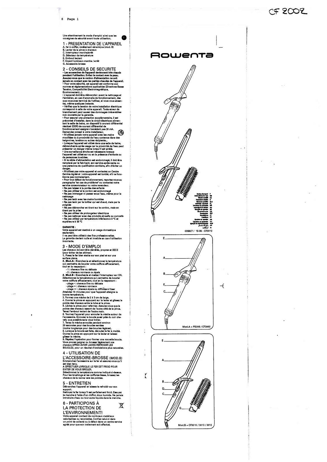 CALOR CF2002 User Manual