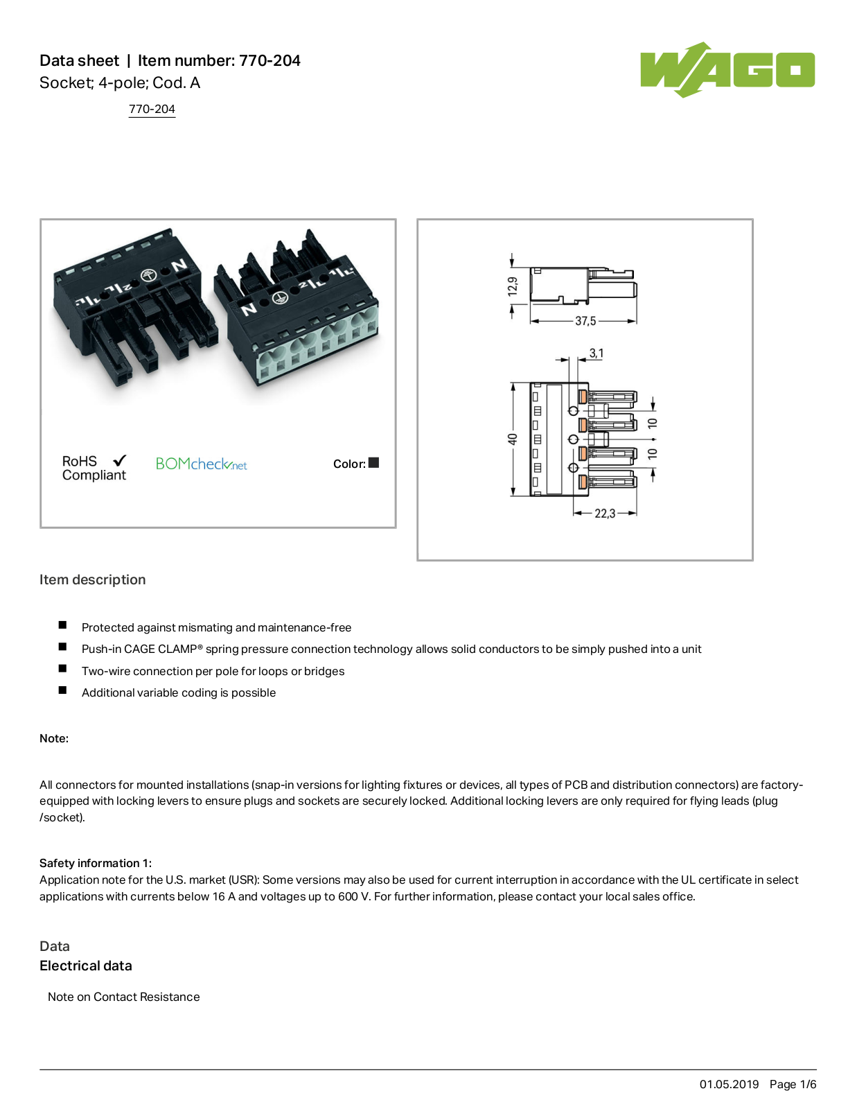 Wago 770-204 Data Sheet