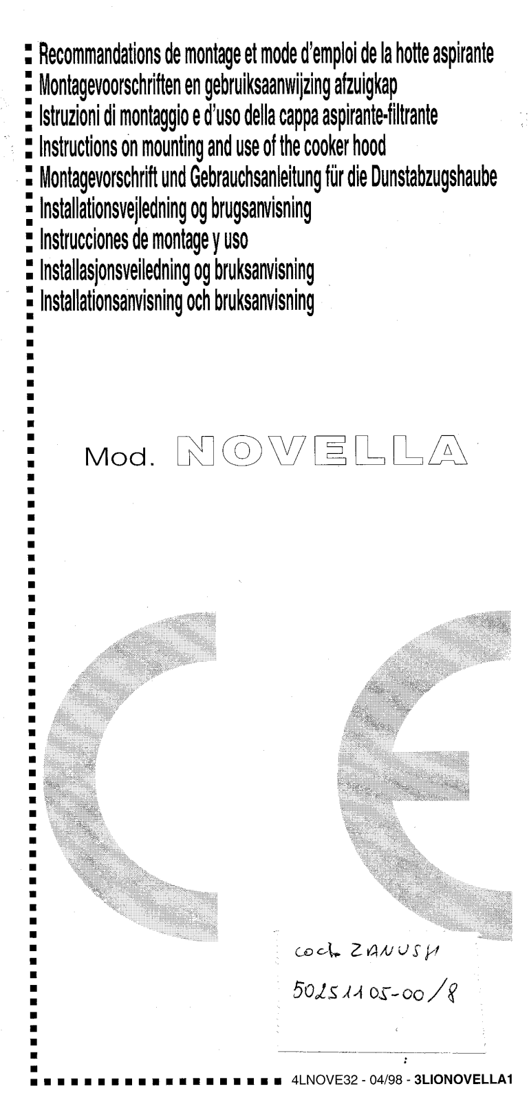 Zanker NOVELLA60/2MW, NOVELLA90/2MW, NOVELLA90/2MX, NOVELLA60/2MX, NOVELLA60/2MBK User Manual