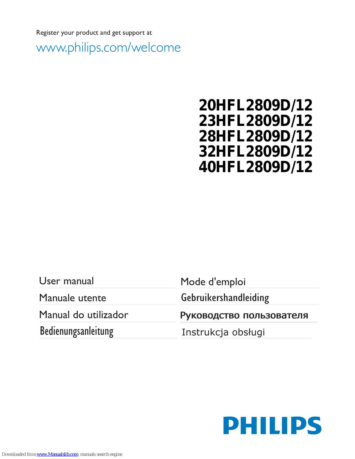 Philips 20HFL2809D/12, 23HFL2809D/12, 28HFL2809D/12, 32HFL2809D/12, 40HFL2809D/12 User Manual