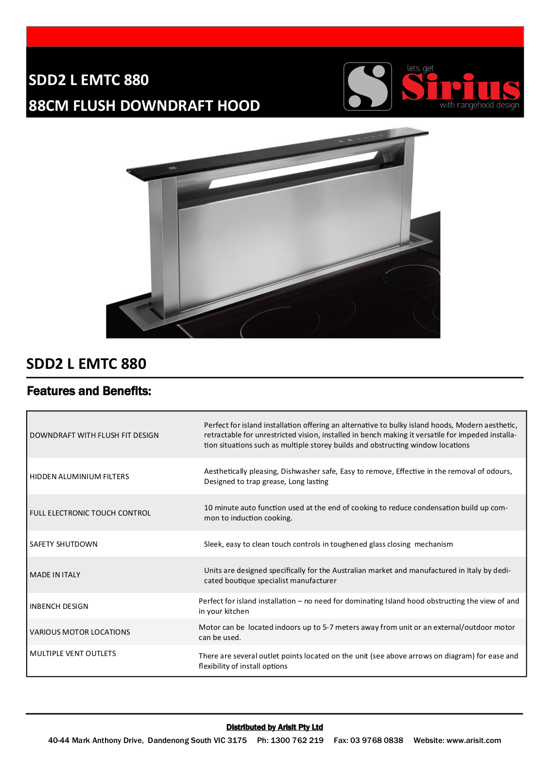 Sirius SDD2LEMTC880P, SDD2LEMTC880PSEM7XS3, SDD2LEMTC880PSEM8, SDD2LEMTC880PSEM10 Specifications Sheet