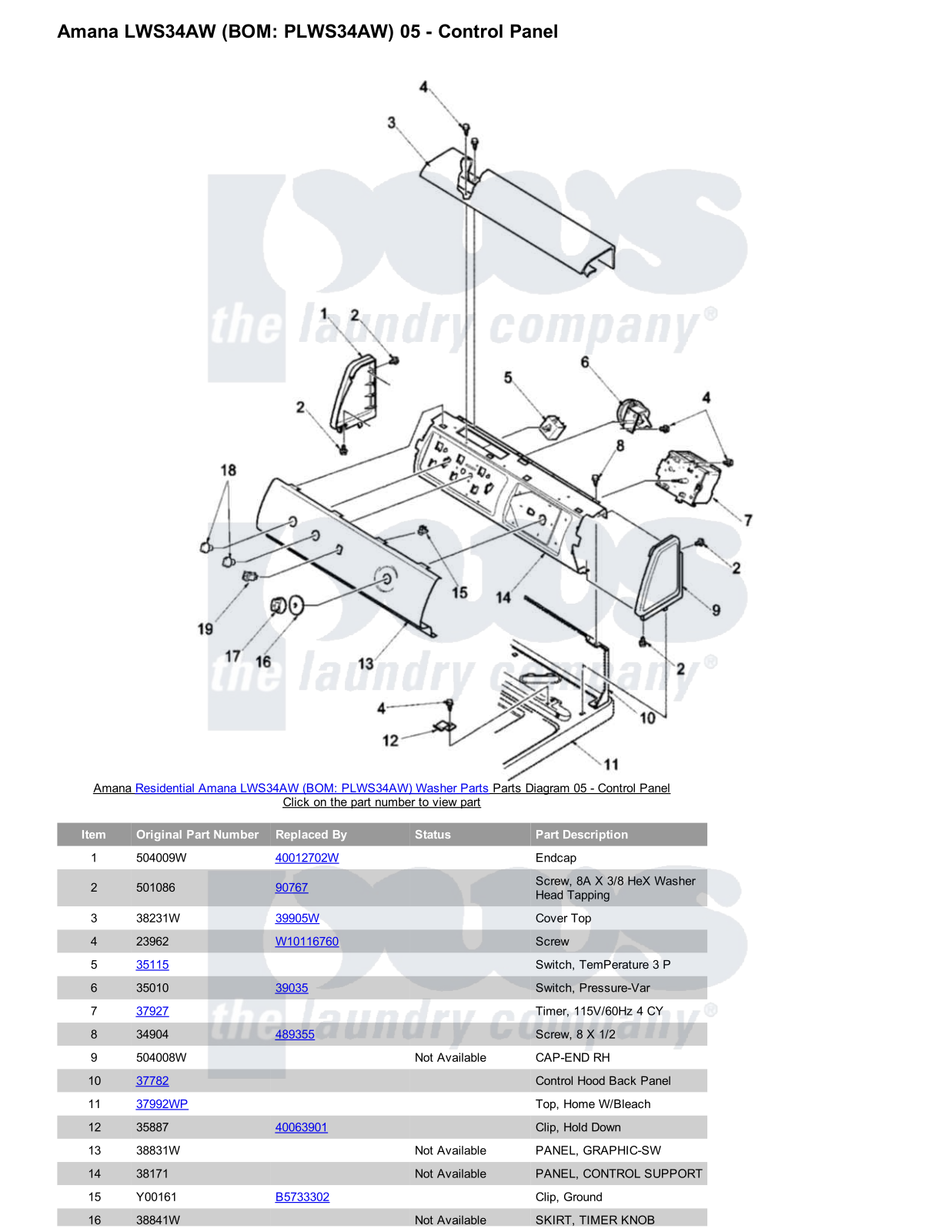 Amana LWS34AW Parts Diagram