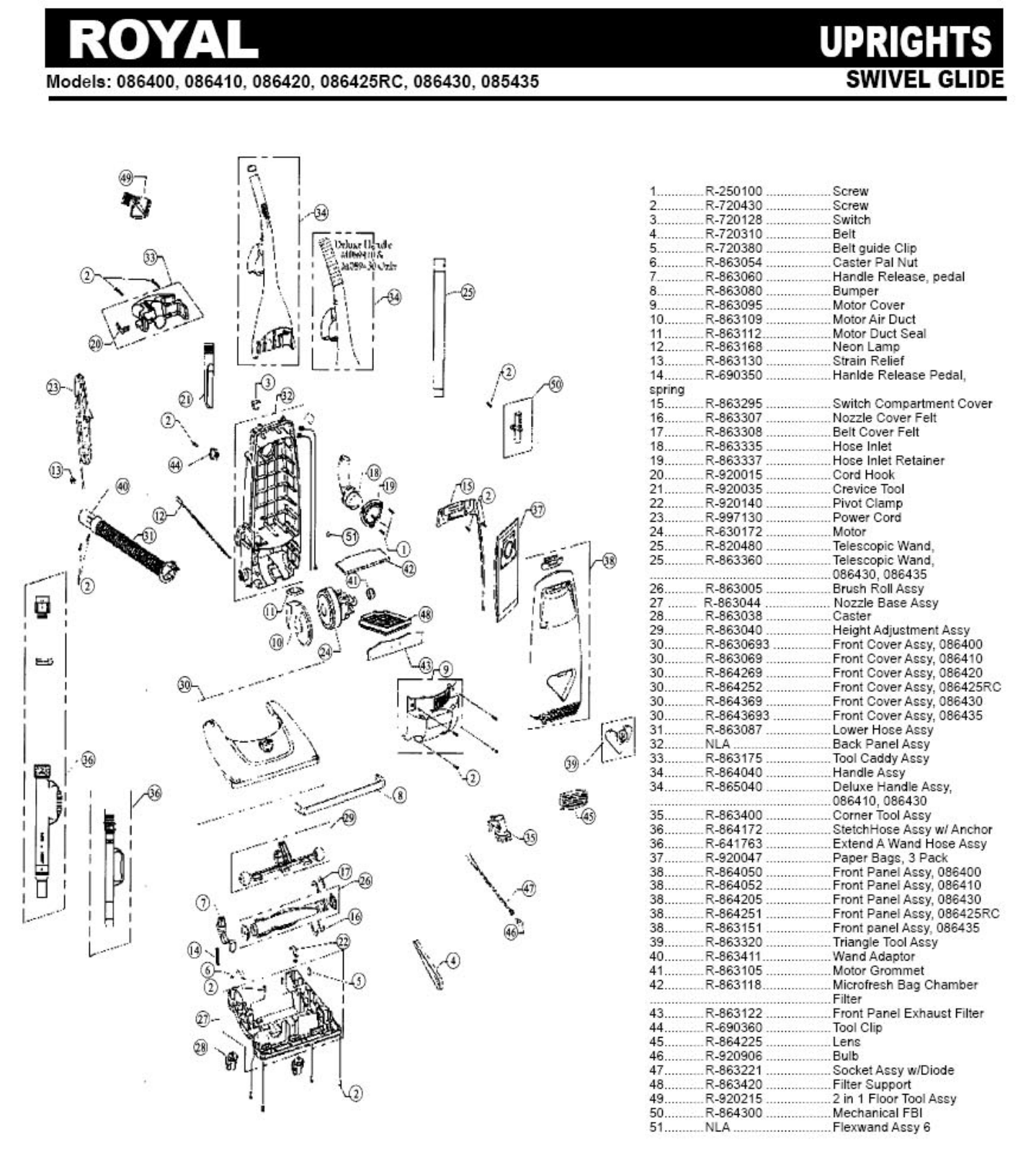 Royal 086420 Parts List