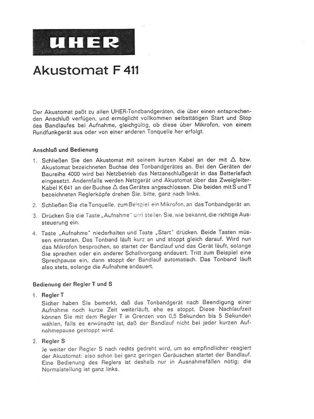 Uher F-411 Brochure