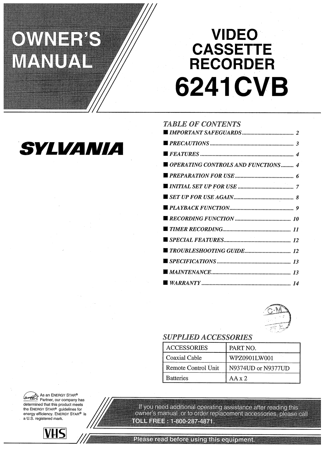 Sylvania 6241CVB User Manual