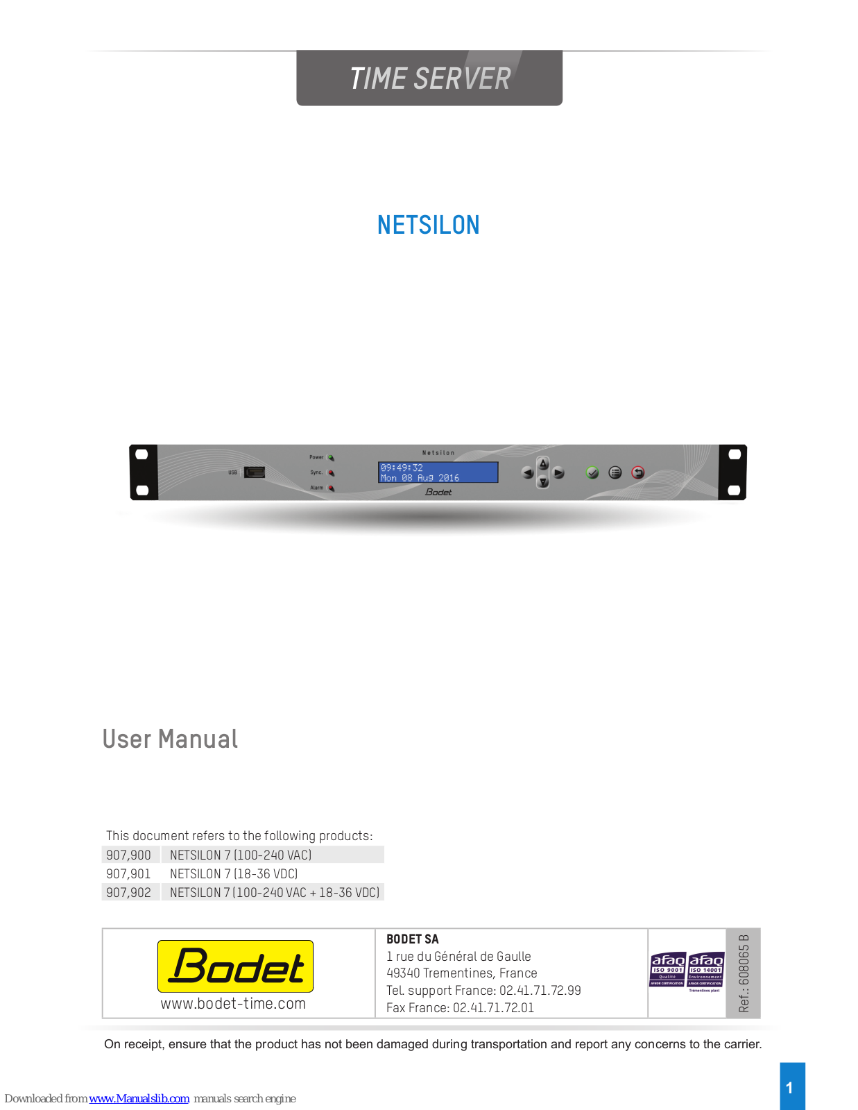 Bodet NETSILON 7, 907.900, 907.901, 907.902 User Manual - ManualMachine.com