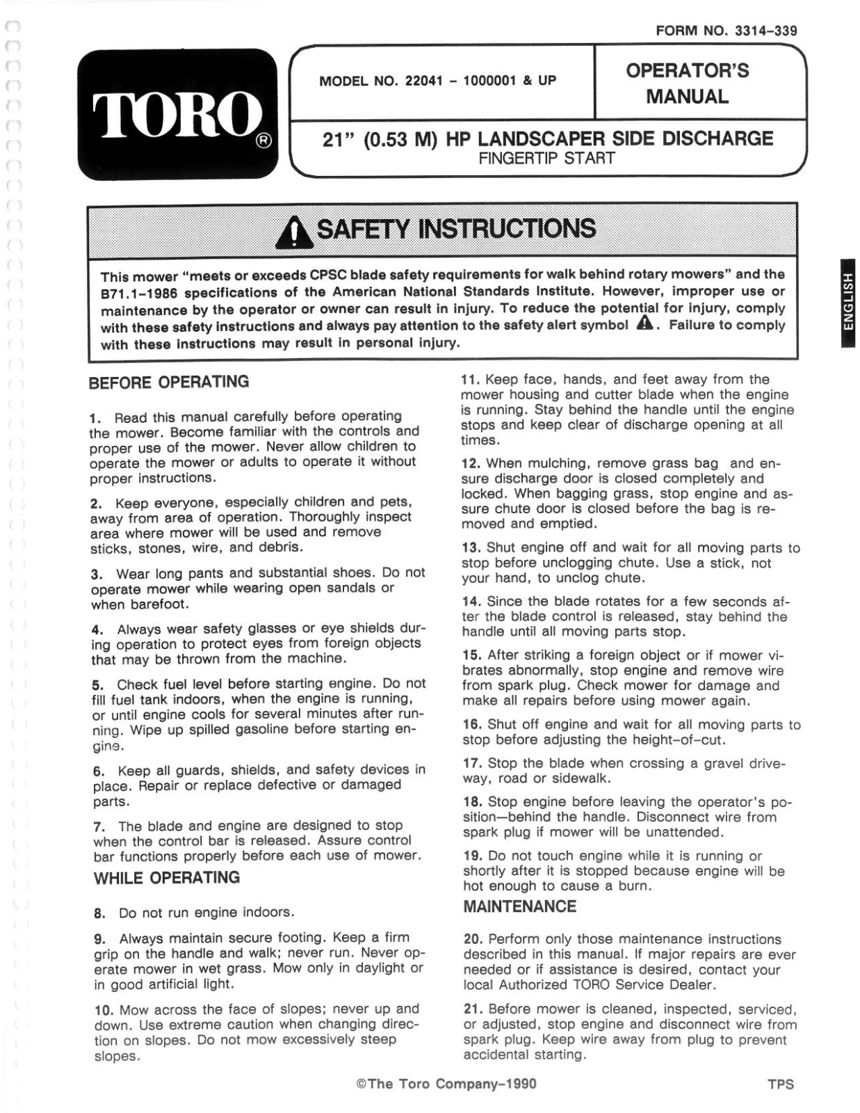 Toro 22041 Operator's Manual