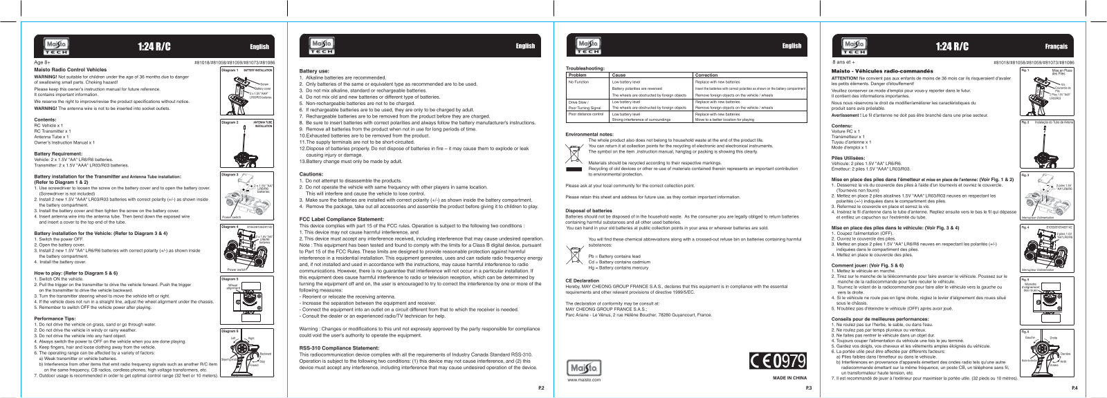 Maisto 81018, 81058, 81059, 81073, 81086 User guide