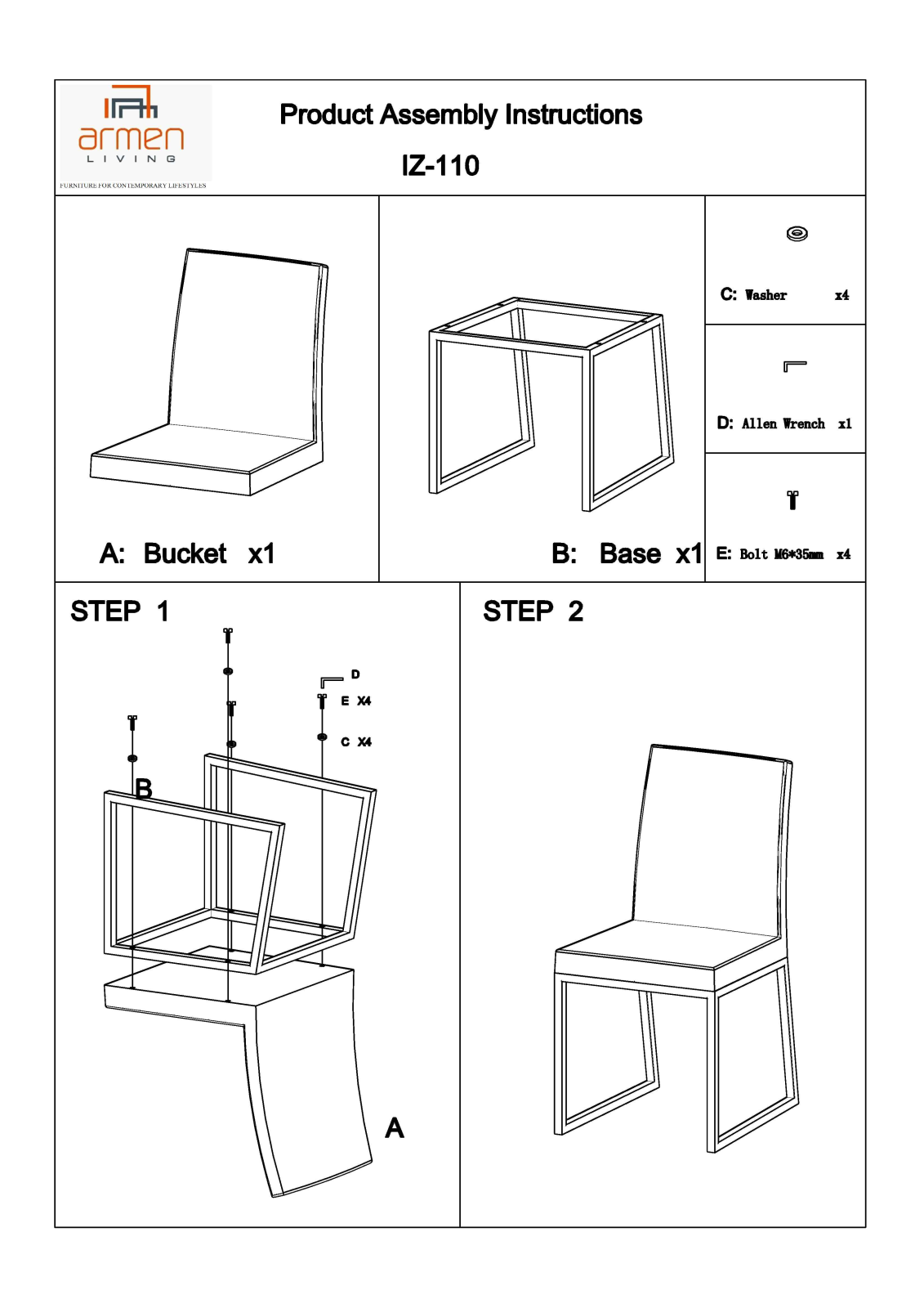 Armen Living LCTRCHGRTREVOR, LCTRCHMBGR Assembly Guide - ManualMachine.com