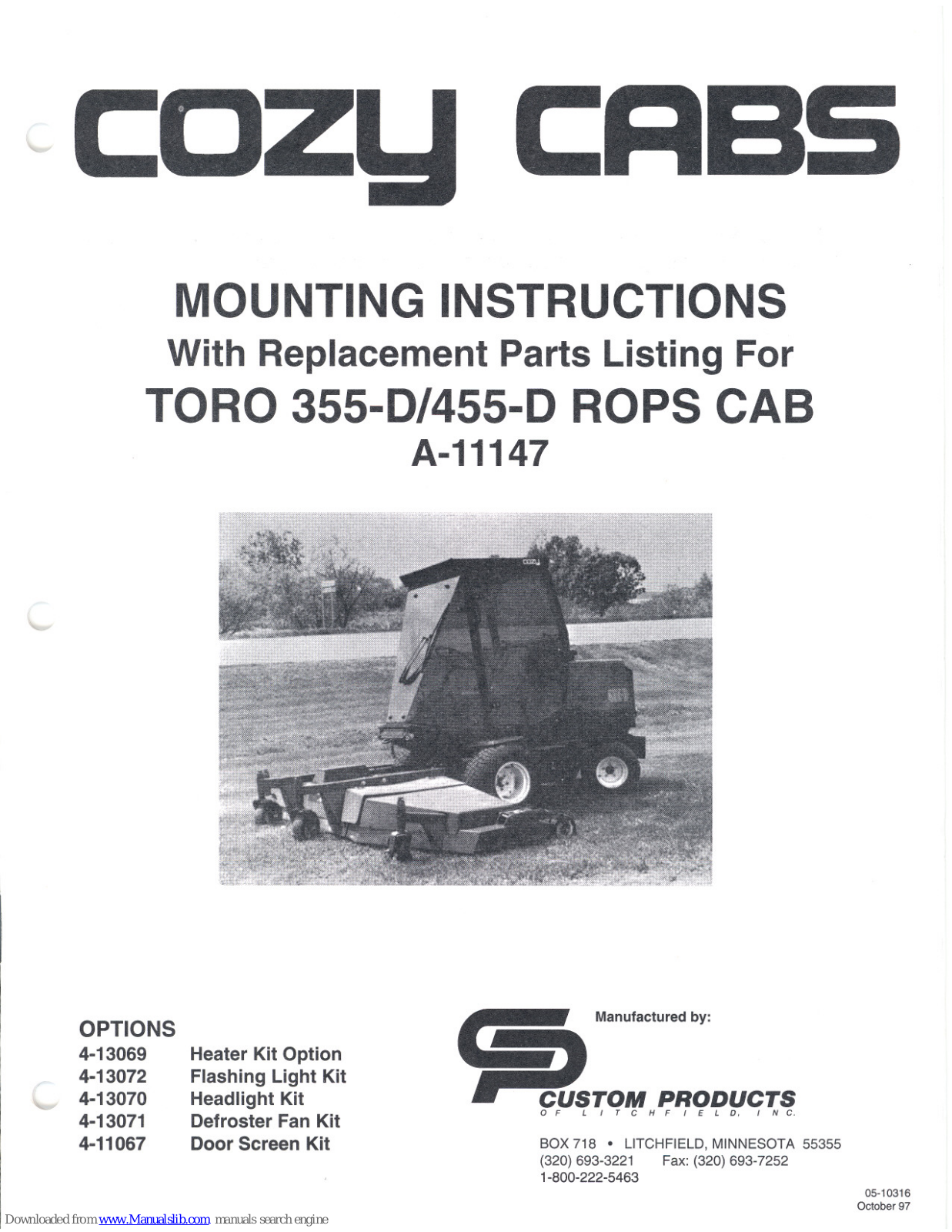 CozyCab 355-D, 455-D, A-11147 Mounting Instructions - ManualMachine.com