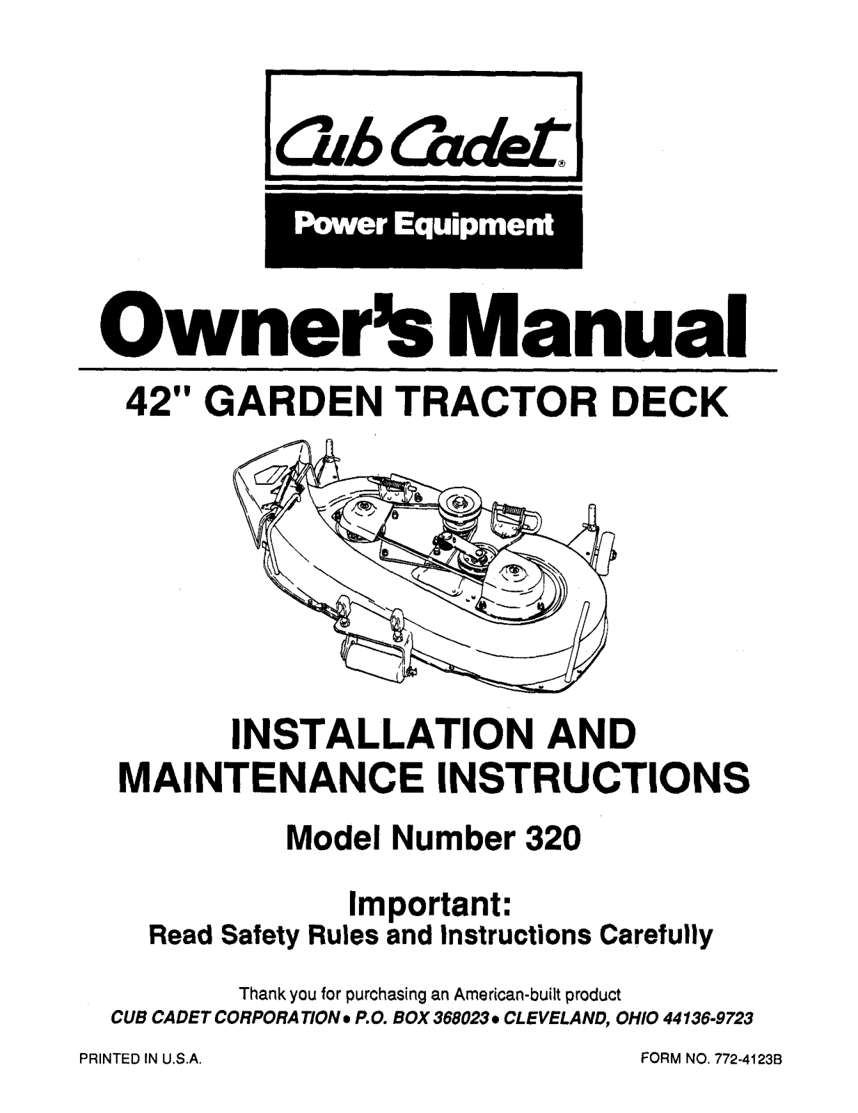 Cub Cadet 320 User Manual