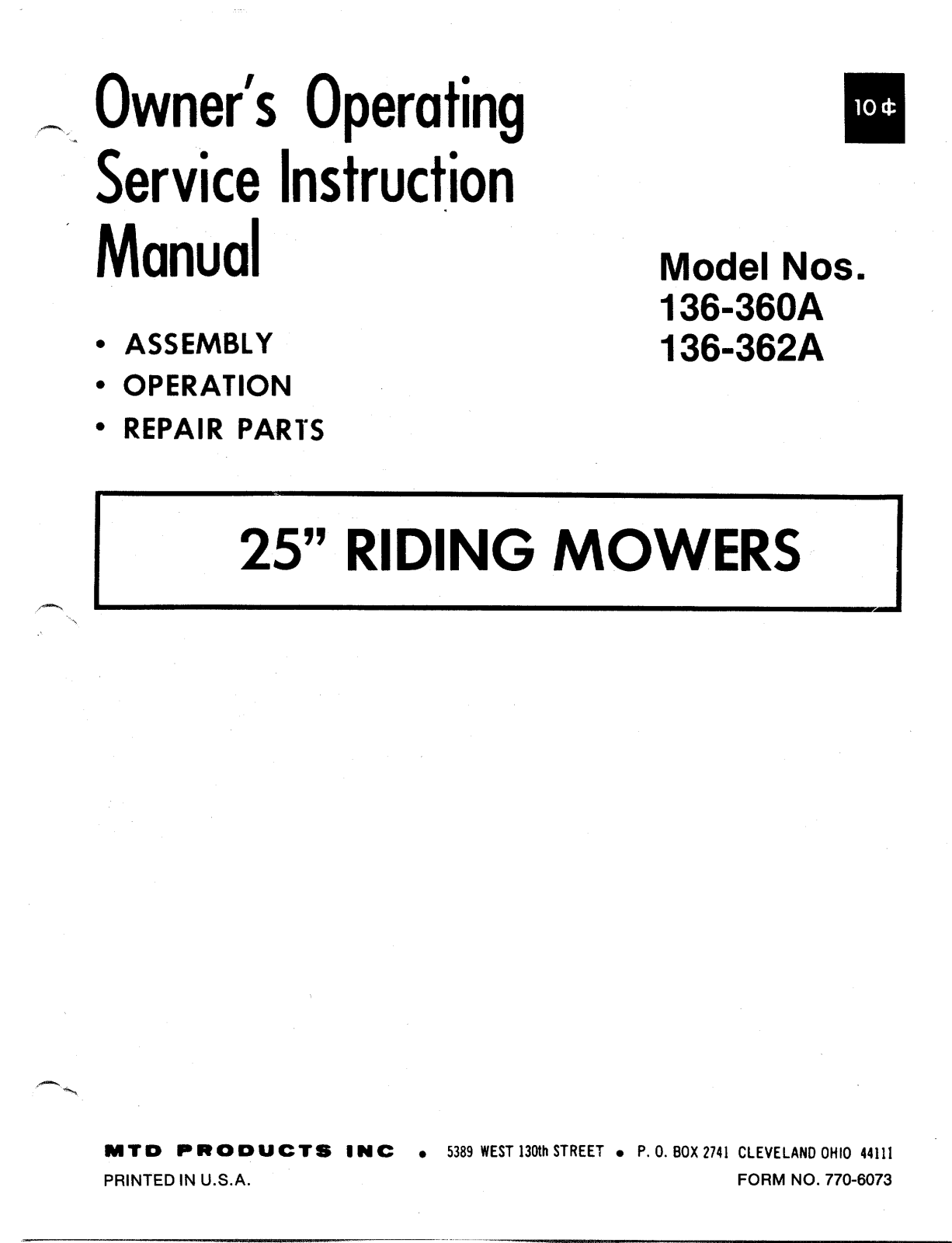 MTD 136-362A, 136-360A User Manual