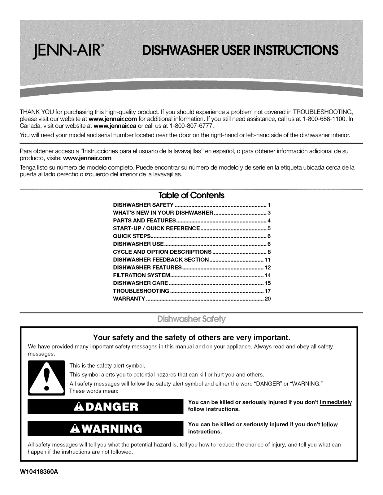 Jenn-Air JDB8700AWS1, JDB8700AWS0, JDB8700AWP0, JDB8500AWX1, JDB8200AWS1 Owner’s Manual