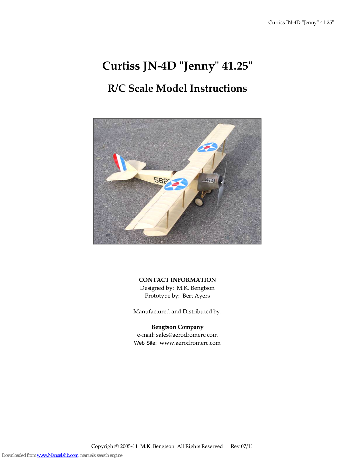 Curtiss JN-4D, Jenny Instructions Manual