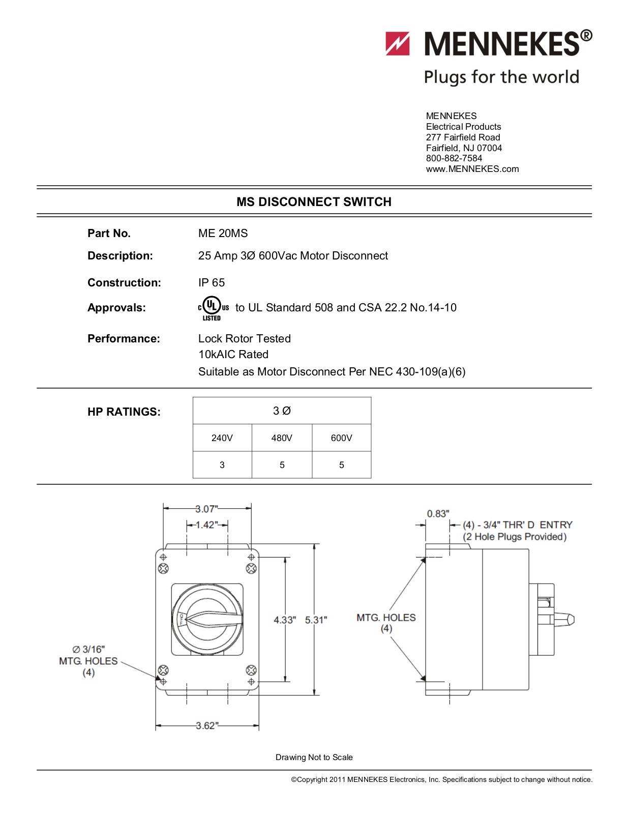 Mennekes Electrical Products ME20MS Data sheet