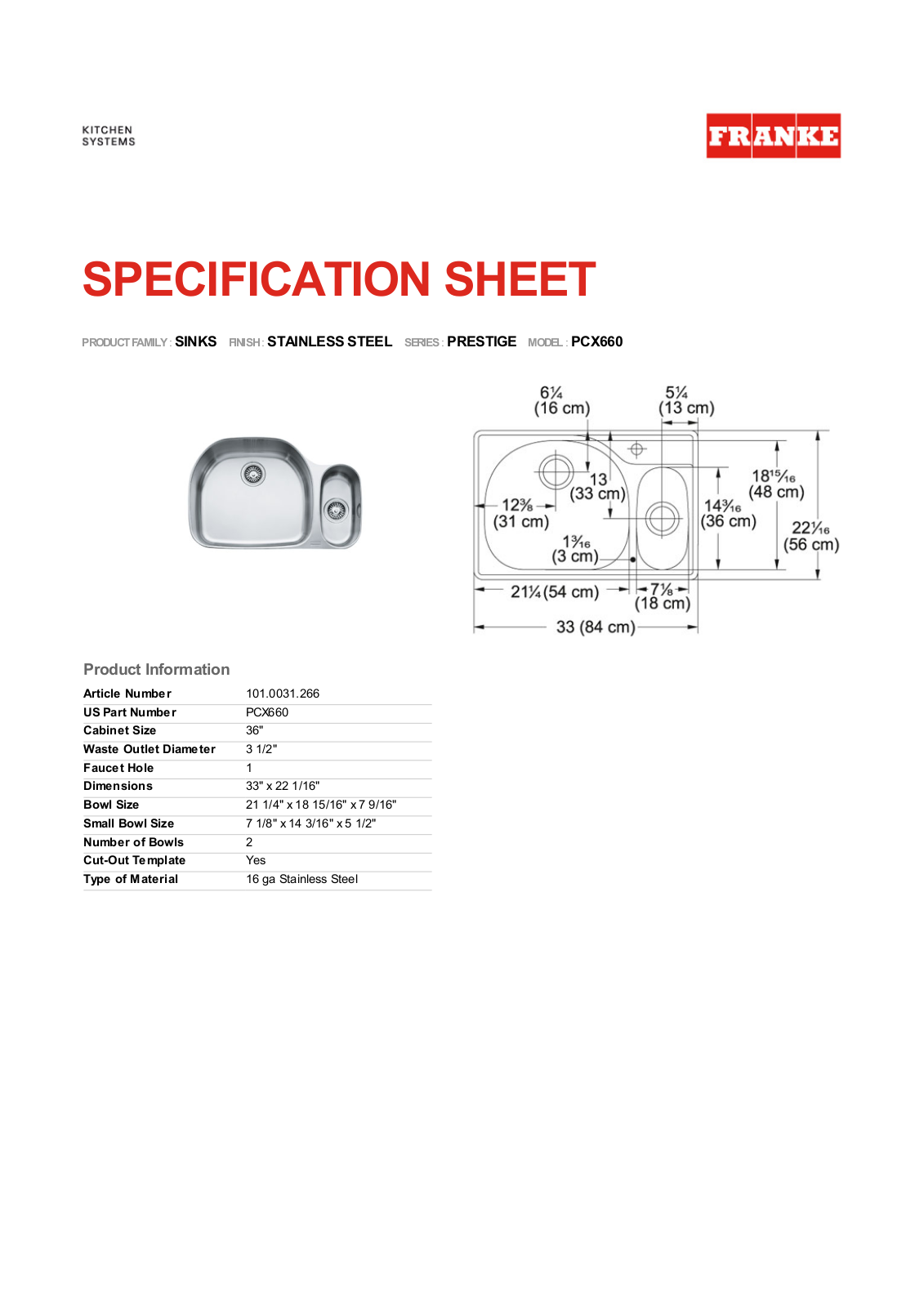 Franke Foodservice PCX660 User Manual