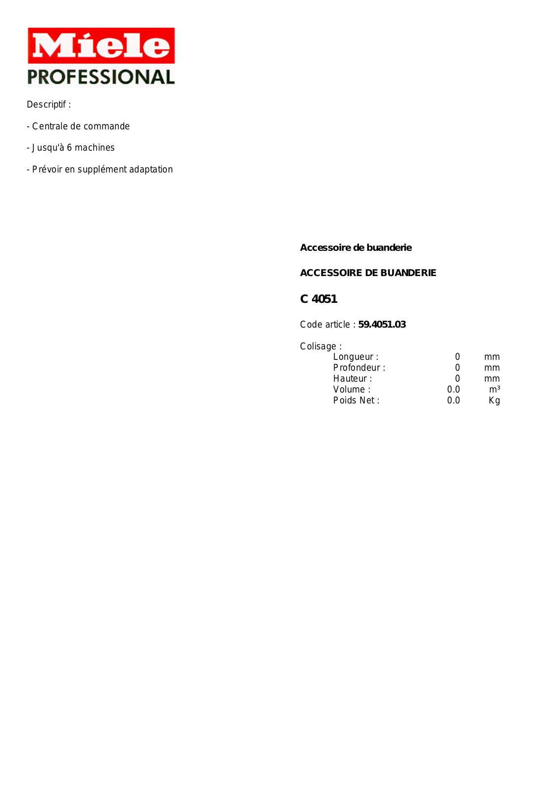 MIELE C 4051 DESCRIPTIF User Manual