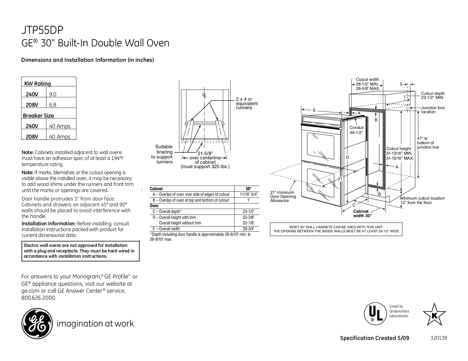 General Electric JTP55DPBB User Manual