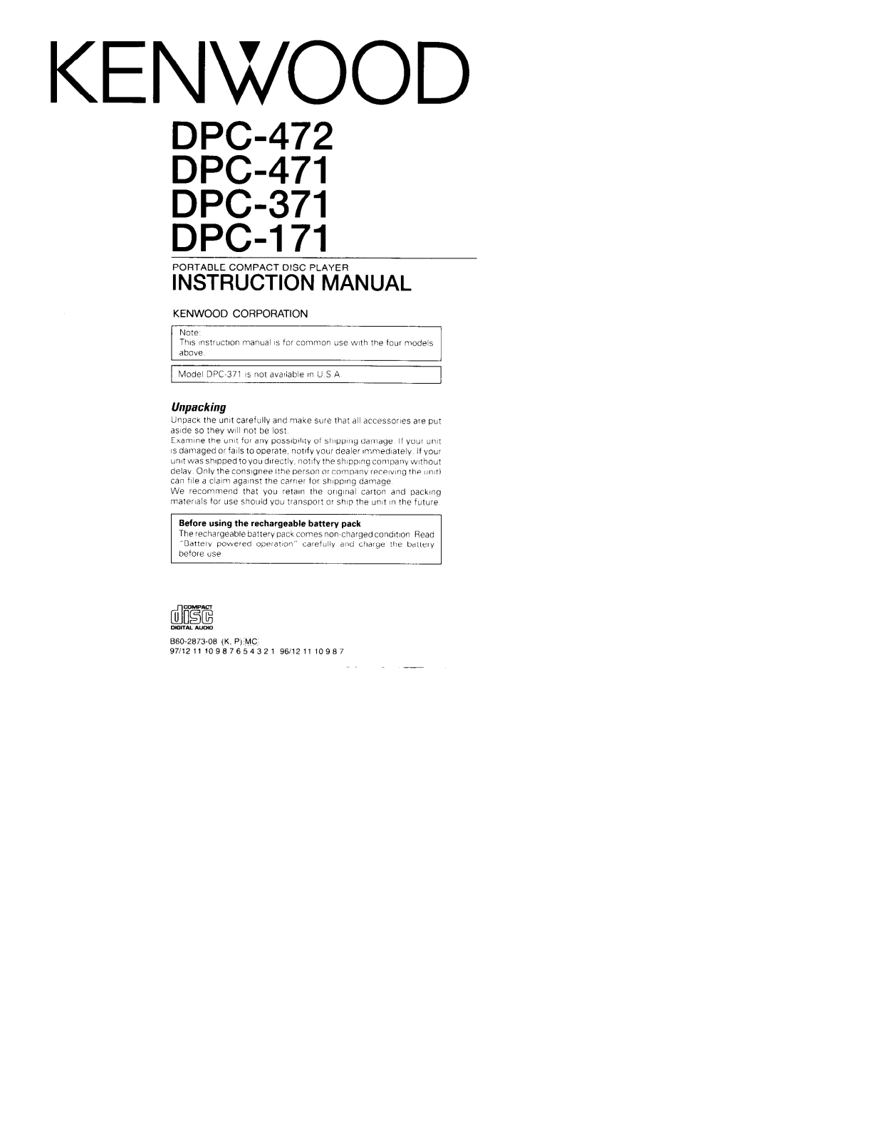 KENWOOD DPC-472, DPC-471, DPC-371, DPC-171 User Manual