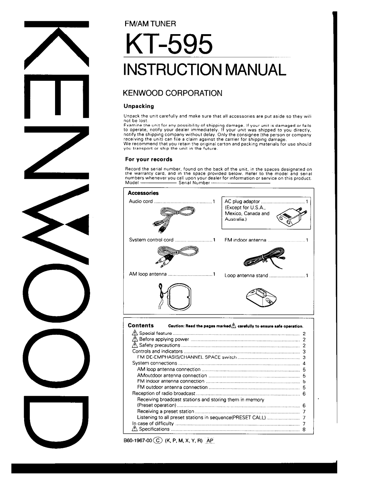 Kenwood KT-595 Owner's Manual