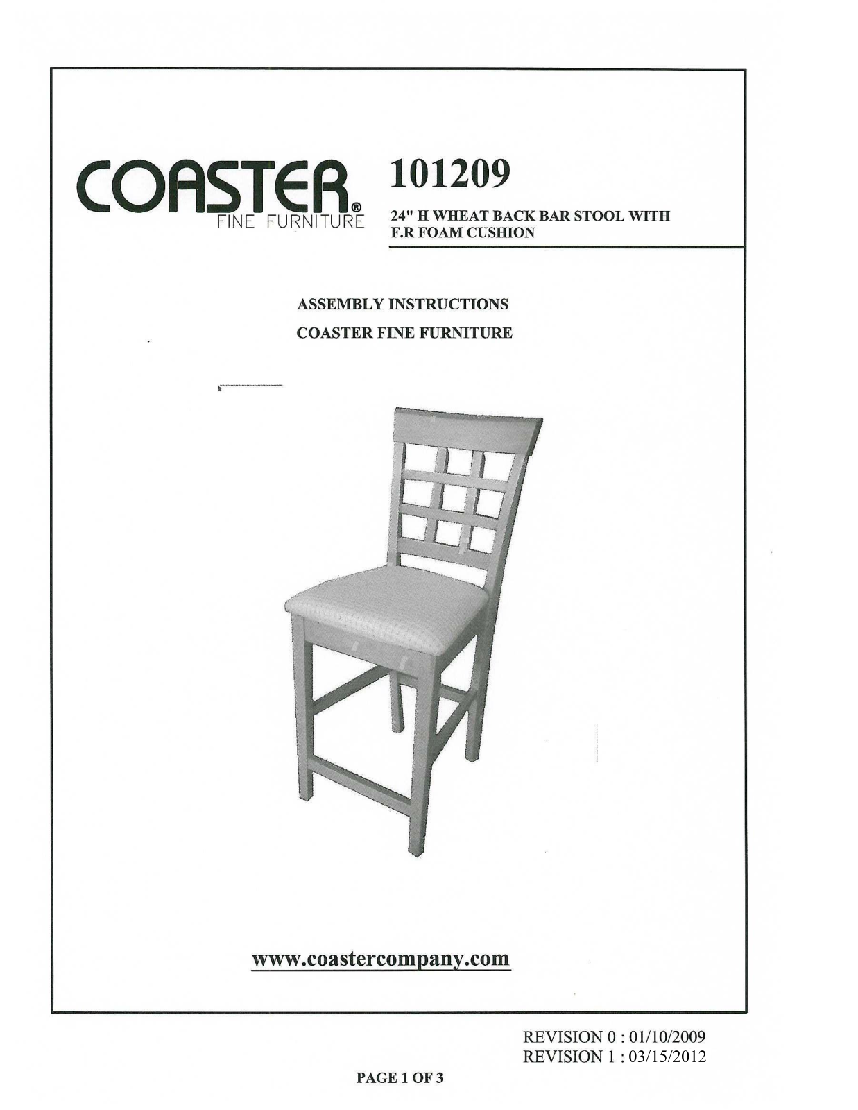 Coaster 101209 User Manual