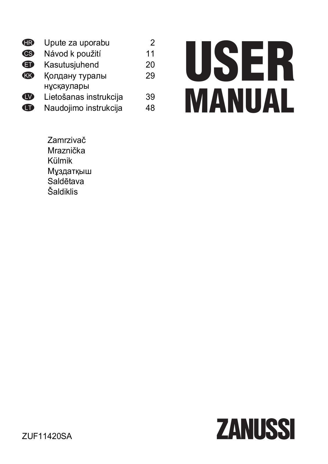 Zanussi ZUF11420SA User Manual